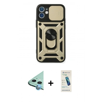 MARSİLYAN™- iPhone 12 Kılıf Ahenk Klasik - Şeffaf Pasifik Cam Ekran Koruyucu + Raze Metal Kamera Lens - MI