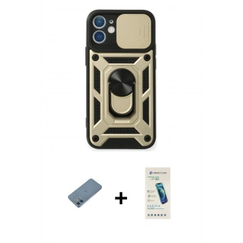 MARSİLYAN™- iPhone 12 Kılıf Ahenk Klasik - Şeffaf Pasifik Cam Ekran Koruyucu + Shine Kamera Lens Koruma Cam - MI