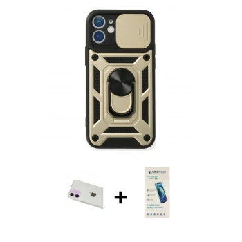 MARSİLYAN™- iPhone 12 Kılıf Ahenk Klasik - Şeffaf Pasifik Cam Ekran Koruyucu + Rainbow Kamera Lens Koruma Cam - MR