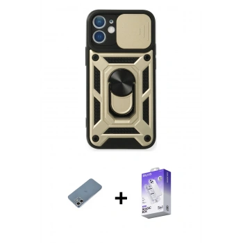MARSİLYAN™- iPhone 12 Kılıf Ahenk Klasik - Siyah Bilvis 5in1 3D Magic Cam Ekran Koruyucu + Shine Kamera Lens Koruma Cam - GS