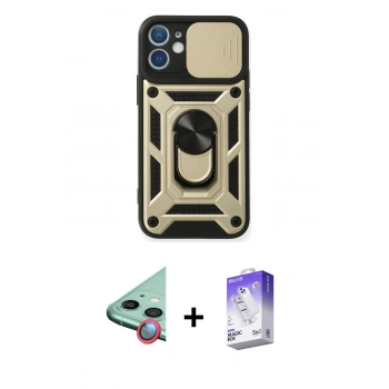 MARSİLYAN™- iPhone 12 Kılıf Ahenk Klasik - Siyah Bilvis 5in1 3D Magic Cam Ekran Koruyucu + Raze Metal Kamera Lens - KI