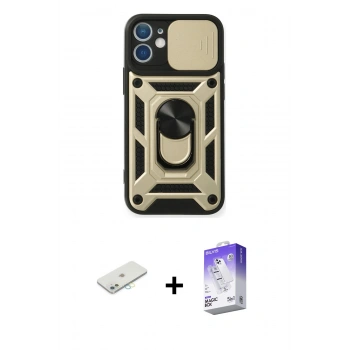MARSİLYAN™- iPhone 12 Kılıf Ahenk Klasik - Siyah Bilvis 5in1 3D Magic Cam Ekran Koruyucu + Renkli Kamera Lens Koruma Cam - SI