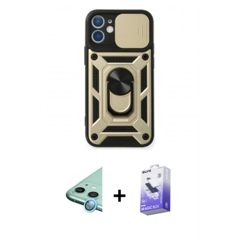 MARSİLYAN™- iPhone 12 Kılıf Ahenk Klasik - Siyah Bilvis 5in1 5D Magic Hayalet Cam Ekran Koruyucu + Raze Metal Kamera Lens - MI