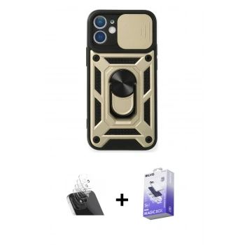 MARSİLYAN™- iPhone 12 Kılıf Ahenk Klasik - Siyah Bilvis 5in1 5D Magic Hayalet Cam Ekran Koruyucu + Kamera Lens Koruma Cam - SF