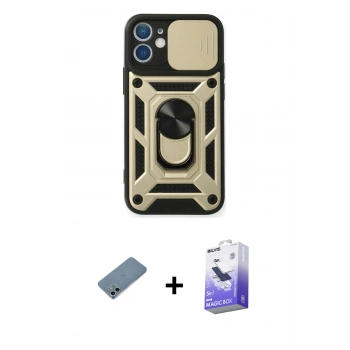 MARSİLYAN™- iPhone 12 Kılıf Ahenk Klasik - Siyah Bilvis 5in1 5D Magic Hayalet Cam Ekran Koruyucu + Shine Kamera Lens Koruma Cam - SABE