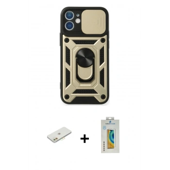 MARSİLYAN™- iPhone 12 Kılıf Ahenk Klasik - Siyah Polymer Nano Ekran Koruyucu + Renkli Kamera Lens Koruma Cam - TU
