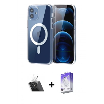 MARSİLYAN™- iPhone 12 Kılıf Ahenk Minimal Serisi - Siyah Bilvis 5in1 3D Magic Cam Ekran Koruyucu + Kamera Lens Koruma Cam - SF