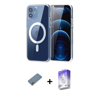 MARSİLYAN™- iPhone 12 Kılıf Ahenk Minimal Serisi - Siyah Bilvis 5in1 3D Magic Cam Ekran Koruyucu + Metal Kamera Lens Koruma Cam - GD
