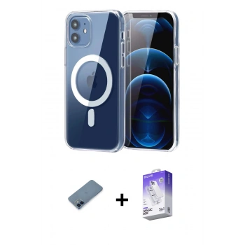 MARSİLYAN™- iPhone 12 Kılıf Ahenk Minimal Serisi - Siyah Bilvis 5in1 3D Magic Cam Ekran Koruyucu + Metal Kamera Lens Koruma Cam - MI