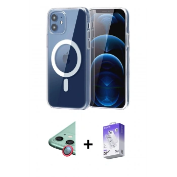 MARSİLYAN™- iPhone 12 Kılıf Ahenk Minimal Serisi - Siyah Bilvis 5in1 3D Magic Cam Ekran Koruyucu + Raze Metal Kamera Lens - KI