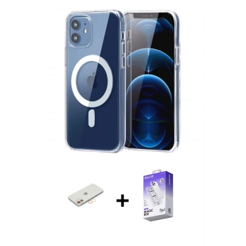 MARSİLYAN™- iPhone 12 Kılıf Ahenk Minimal Serisi - Siyah Bilvis 5in1 3D Magic Cam Ekran Koruyucu + Renkli Kamera Lens Koruma Cam - YL