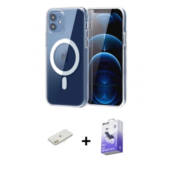 MARSİLYAN™- iPhone 12 Kılıf Ahenk Minimal Serisi - Siyah Bilvis 5in1 5D Magic Hayalet Cam Ekran Koruyucu + Renkli Kamera Lens Koruma Cam - TU