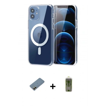 MARSİLYAN™- iPhone 12 Kılıf Ahenk Minimal Serisi - Siyah Joko Magic 5D Hayalet Cam + Shine Kamera Lens Koruma Cam - GD