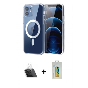 MARSİLYAN™- iPhone 12 Kılıf Ahenk Minimal Serisi - Siyah Polymer Nano Ekran Koruyucu + Kamera Lens Koruma Cam - SF