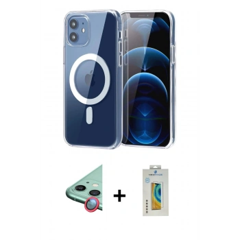 MARSİLYAN™- iPhone 12 Kılıf Ahenk Minimal Serisi - Siyah Polymer Nano Ekran Koruyucu + Raze Metal Kamera Lens - KI