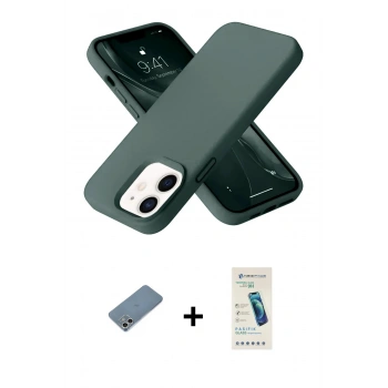 MARSİLYAN™- iPhone 12 Kılıf Ahenk Serisi - Şeffaf Pasifik Cam Ekran Koruyucu + Shine Kamera Lens Koruma Cam - GS