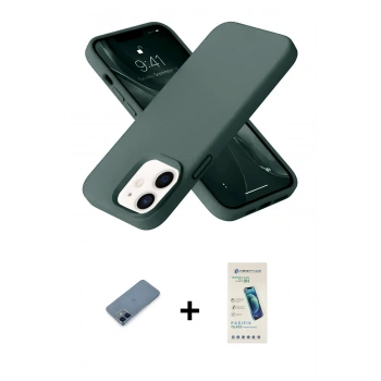 MARSİLYAN™- iPhone 12 Kılıf Ahenk Serisi - Şeffaf Pasifik Cam Ekran Koruyucu + Metal Kamera Lens Koruma Cam - MI