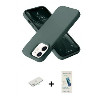 MARSİLYAN™- iPhone 12 Kılıf Ahenk Serisi - Şeffaf Pasifik Cam Ekran Koruyucu + Renkli Kamera Lens Koruma Cam - SI