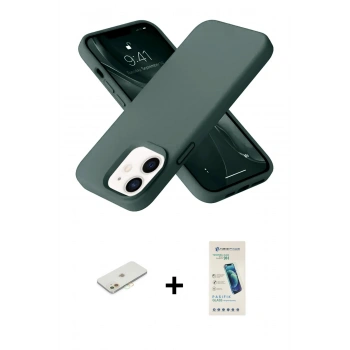 MARSİLYAN™- iPhone 12 Kılıf Ahenk Serisi - Şeffaf Pasifik Cam Ekran Koruyucu + Renkli Kamera Lens Koruma Cam - TU