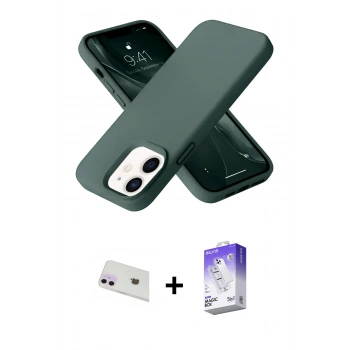 MARSİLYAN™- iPhone 12 Kılıf Ahenk Serisi - Siyah Bilvis 5in1 3D Magic Cam Ekran Koruyucu + Rainbow Kamera Lens Koruma Cam - MR