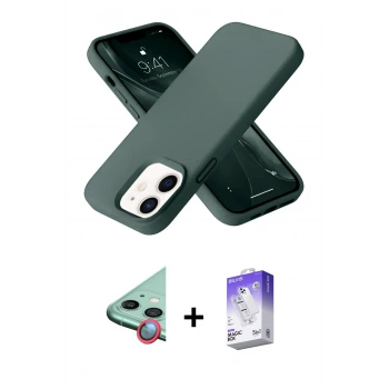 MARSİLYAN™- iPhone 12 Kılıf Ahenk Serisi - Siyah Bilvis 5in1 3D Magic Cam Ekran Koruyucu + Raze Metal Kamera Lens - KI