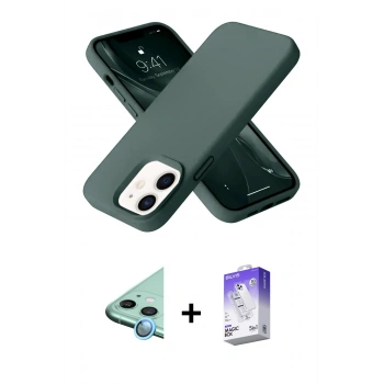 MARSİLYAN™- iPhone 12 Kılıf Ahenk Serisi - Siyah Bilvis 5in1 3D Magic Cam Ekran Koruyucu + Raze Metal Kamera Lens - MI