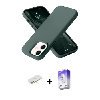 MARSİLYAN™- iPhone 12 Kılıf Ahenk Serisi - Siyah Bilvis 5in1 3D Magic Cam Ekran Koruyucu + Renkli Kamera Lens Koruma Cam - YL