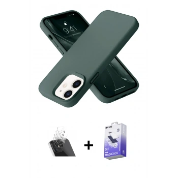 MARSİLYAN™- iPhone 12 Kılıf Ahenk Serisi - Siyah Bilvis 5in1 5D Magic Hayalet Cam Ekran Koruyucu + Kamera Lens Koruma Cam - SF