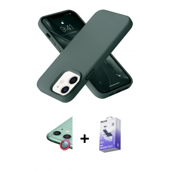 MARSİLYAN™- iPhone 12 Kılıf Ahenk Serisi - Siyah Bilvis 5in1 5D Magic Hayalet Cam Ekran Koruyucu + Raze Metal Kamera Lens - KI