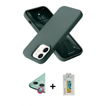 MARSİLYAN™- iPhone 12 Kılıf Ahenk Serisi - Siyah Polymer Nano Ekran Koruyucu + Raze Metal Kamera Lens - KI
