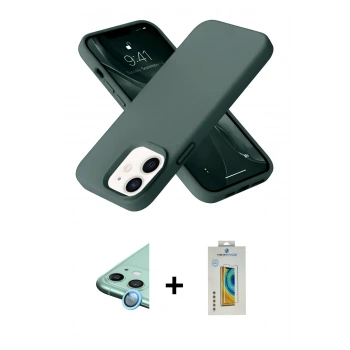MARSİLYAN™- iPhone 12 Kılıf Ahenk Serisi - Siyah Polymer Nano Ekran Koruyucu + Raze Metal Kamera Lens - MI