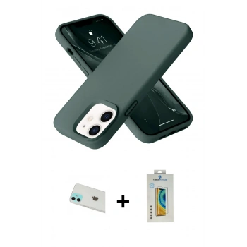 MARSİLYAN™- iPhone 12 Kılıf Ahenk Serisi - Siyah Polymer Nano Ekran Koruyucu + Rainbow Kamera Lens Koruma Cam - YL
