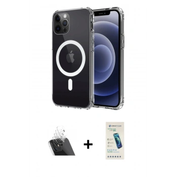 MARSİLYAN™- iPhone 12 Kılıf Ahenk Yansıma Prime - Şeffaf Pasifik Cam Ekran Koruyucu + Kamera Lens Koruma Cam - SF