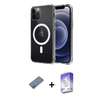 MARSİLYAN™- iPhone 12 Kılıf Ahenk Yansıma Prime - Siyah Bilvis 5in1 3D Magic Cam Ekran Koruyucu + Metal Kamera Lens Koruma Cam - GD