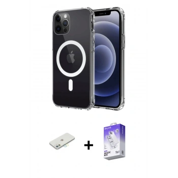 MARSİLYAN™- iPhone 12 Kılıf Ahenk Yansıma Prime - Siyah Bilvis 5in1 3D Magic Cam Ekran Koruyucu + Renkli Kamera Lens Koruma Cam - SI
