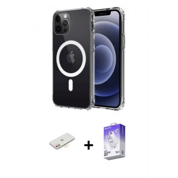 MARSİLYAN™- iPhone 12 Kılıf Ahenk Yansıma Prime - Siyah Bilvis 5in1 3D Magic Cam Ekran Koruyucu + Renkli Kamera Lens Koruma Cam - YL