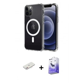 MARSİLYAN™- iPhone 12 Kılıf Ahenk Yansıma Prime - Siyah Bilvis 5in1 5D Magic Hayalet Cam Ekran Koruyucu + Renkli Kamera Lens Koruma Cam - PE