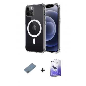 MARSİLYAN™- iPhone 12 Kılıf Ahenk Yansıma Prime - Siyah Bilvis 5in1 5D Magic Hayalet Cam Ekran Koruyucu + Shine Kamera Lens Koruma Cam - GI