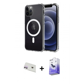MARSİLYAN™- iPhone 12 Kılıf Ahenk Yansıma Prime - Siyah Bilvis 5in1 5D Magic Hayalet Cam Ekran Koruyucu + Rainbow Kamera Lens Koruma Cam - MR