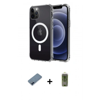 MARSİLYAN™- iPhone 12 Kılıf Ahenk Yansıma Prime - Siyah Joko Magic 5D Hayalet Cam + Metal Kamera Lens Koruma Cam - MI