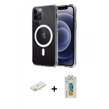 MARSİLYAN™- iPhone 12 Kılıf Ahenk Yansıma Prime - Siyah Polymer Nano Ekran Koruyucu + Renkli Kamera Lens Koruma Cam - SI