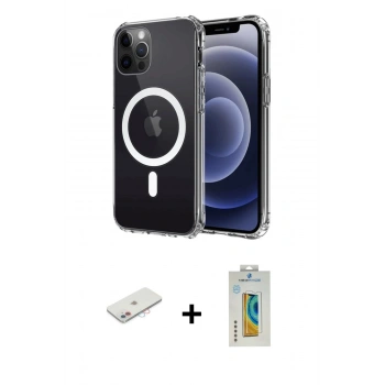 MARSİLYAN™- iPhone 12 Kılıf Ahenk Yansıma Prime - Siyah Polymer Nano Ekran Koruyucu + Renkli Kamera Lens Koruma Cam - PE