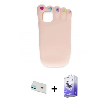 MARSİLYAN™- iPhone 12 Kılıf Akış Yansıma - Siyah Bilvis 5in1 5D Magic Hayalet Cam Ekran Koruyucu + Rainbow Kamera Lens Koruma Cam - YL