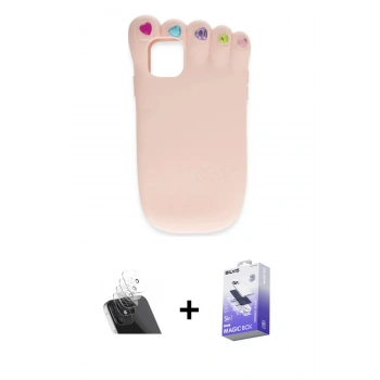 MARSİLYAN™- iPhone 12 Kılıf Akış Yansıma - Siyah Bilvis 5in1 5D Magic Hayalet Cam Ekran Koruyucu + Kamera Lens Koruma Cam - SF