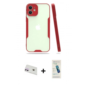 MARSİLYAN™- iPhone 12 Kılıf Atlas Asil Serisi - Şeffaf Pasifik Cam Ekran Koruyucu + Rainbow Kamera Lens Koruma Cam - MR