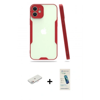 MARSİLYAN™- iPhone 12 Kılıf Atlas Asil Serisi - Şeffaf Pasifik Cam Ekran Koruyucu + Renkli Kamera Lens Koruma Cam - PE