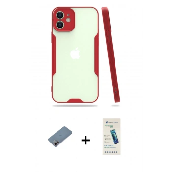 MARSİLYAN™- iPhone 12 Kılıf Atlas Asil Serisi - Şeffaf Pasifik Cam Ekran Koruyucu + Shine Kamera Lens Koruma Cam - PE