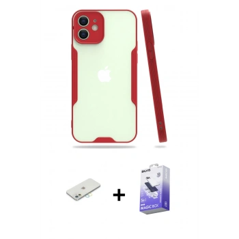 MARSİLYAN™- iPhone 12 Kılıf Atlas Asil Serisi - Siyah Bilvis 5in1 5D Magic Hayalet Cam Ekran Koruyucu + Renkli Kamera Lens Koruma Cam - SI