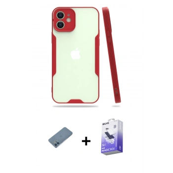 MARSİLYAN™- iPhone 12 Kılıf Atlas Asil Serisi - Siyah Bilvis 5in1 5D Magic Hayalet Cam Ekran Koruyucu + Shine Kamera Lens Koruma Cam - MI