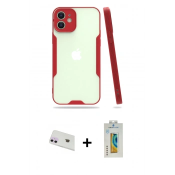 MARSİLYAN™- iPhone 12 Kılıf Atlas Asil Serisi - Siyah Polymer Nano Ekran Koruyucu + Rainbow Kamera Lens Koruma Cam - MR